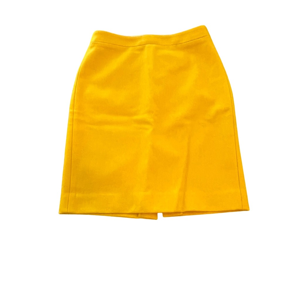 J.Crew The Pencil Skirt Yellow Wool Blend‎ Lined Back Zip Size 2